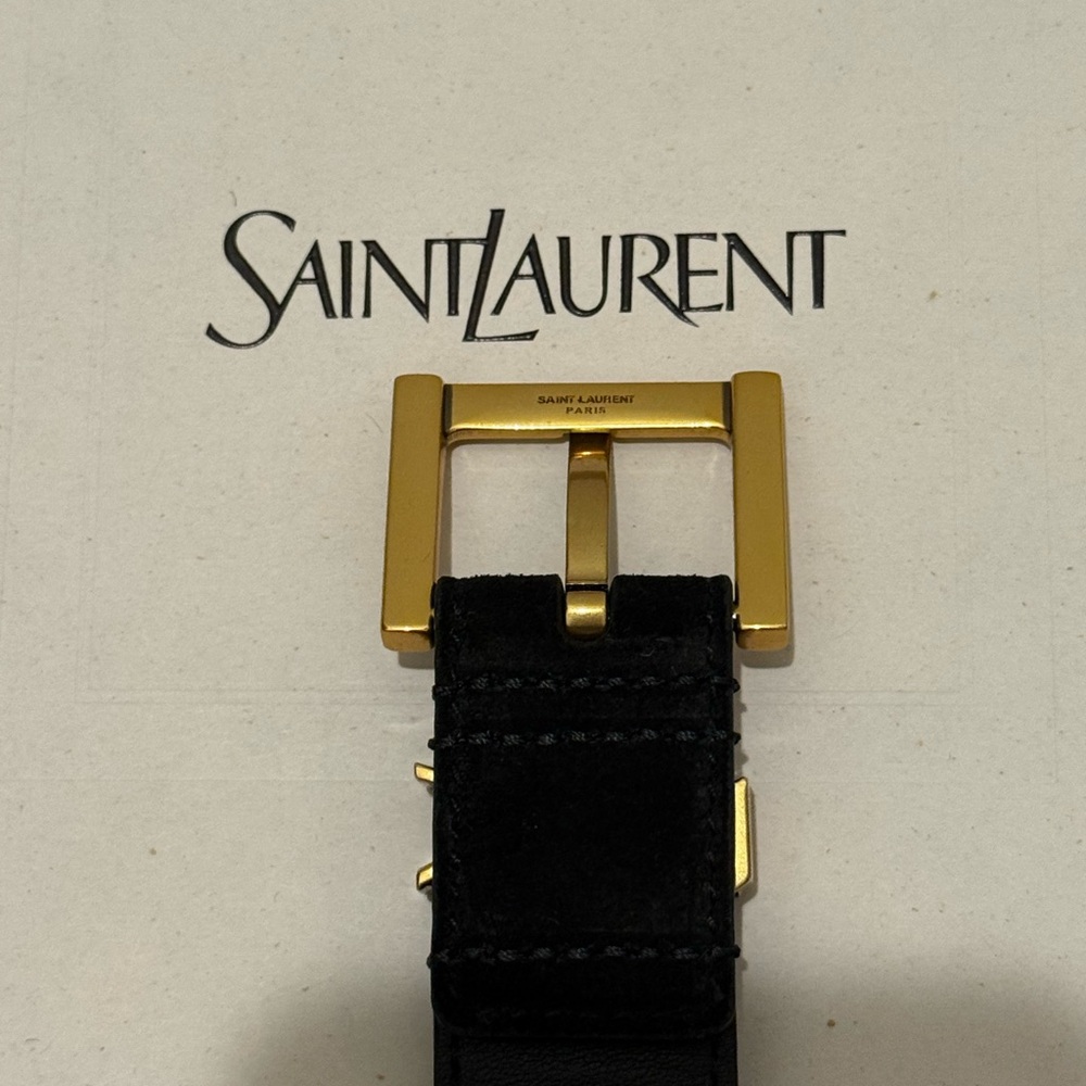 Saint Laurent Black Leather Belt with Gold Buckle - Picture 6 of 11
